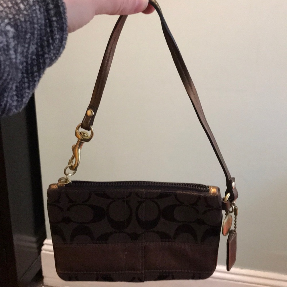 Coach Brown Signature Wristlet with Gold Hardware